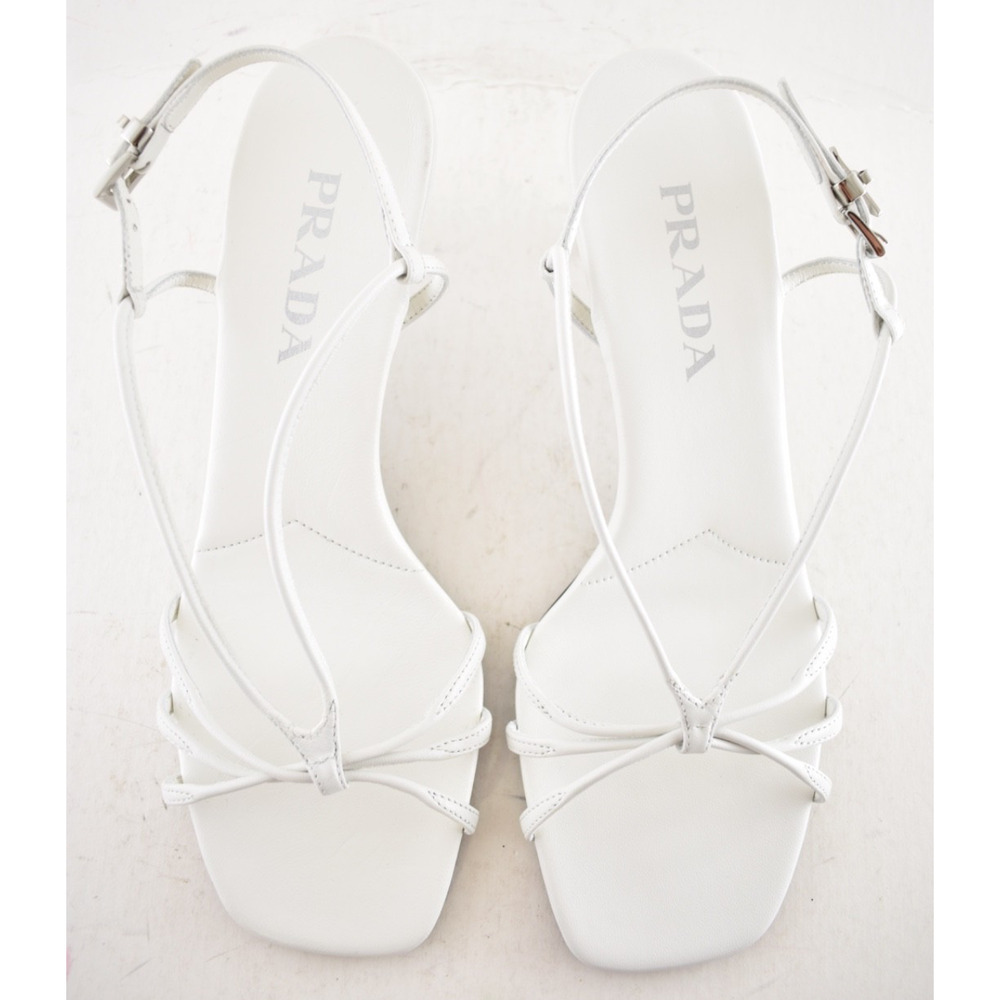 Prada Capretto Strappy 55mm White Leather Slingback Sandal Mule Kitten Heel 41 - Picture 13 of 16